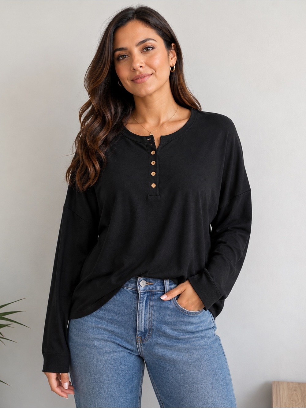 Camisa Women’s Henley Shirt sz L NEEW # D758